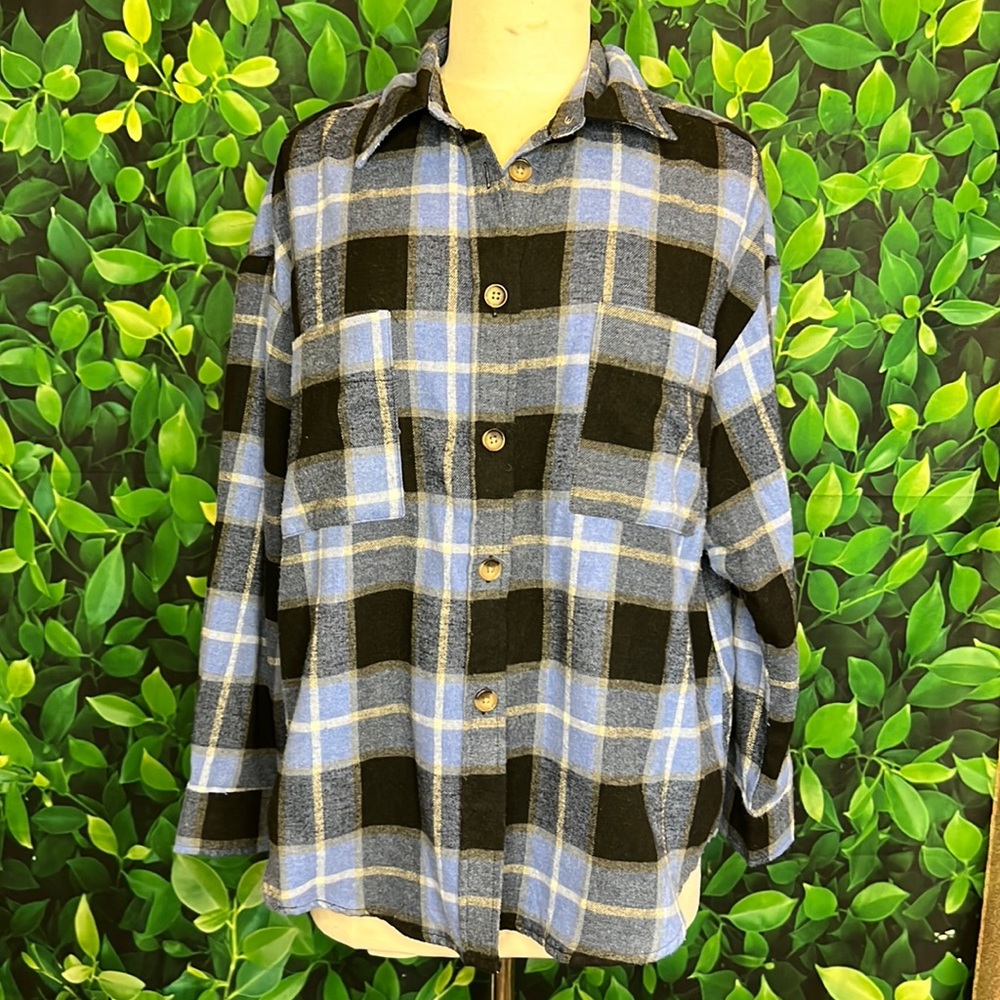 Flannel button up. Burgundy black and white